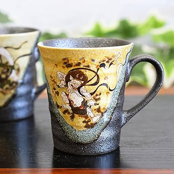 新品 九谷焼 ペアマグカップ 風神雷神 ペアマグカップ 風神雷神